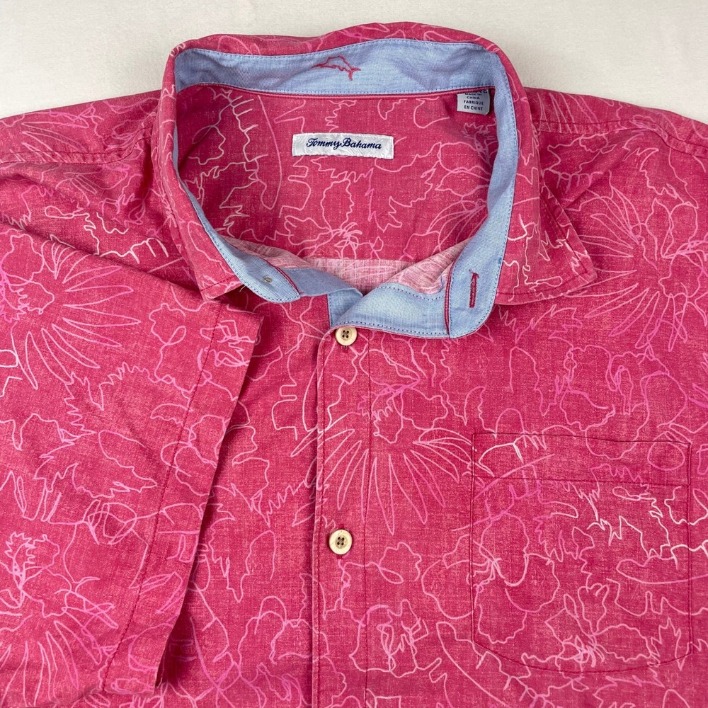 Tommy Bahama Mens XXL Pink Floral Tropical Short Sleeve Button Up Shirt Relaxed